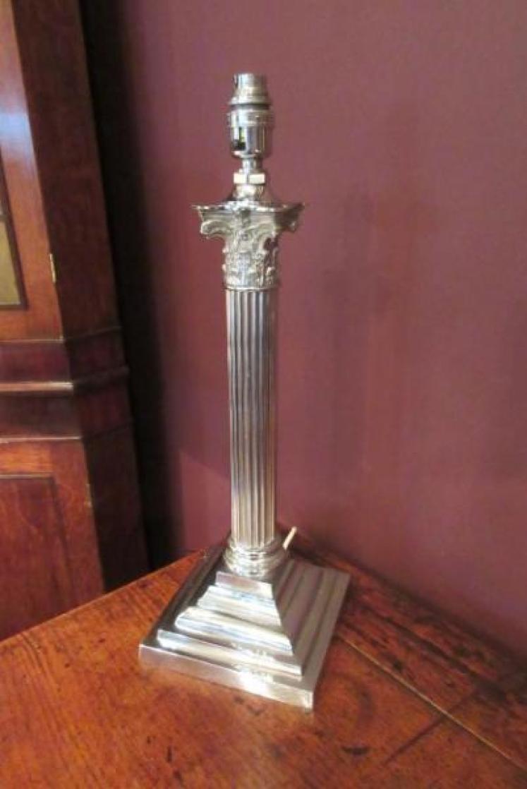 Edwardian Period Silver Plated Corinthian Table Lamp - Image 5