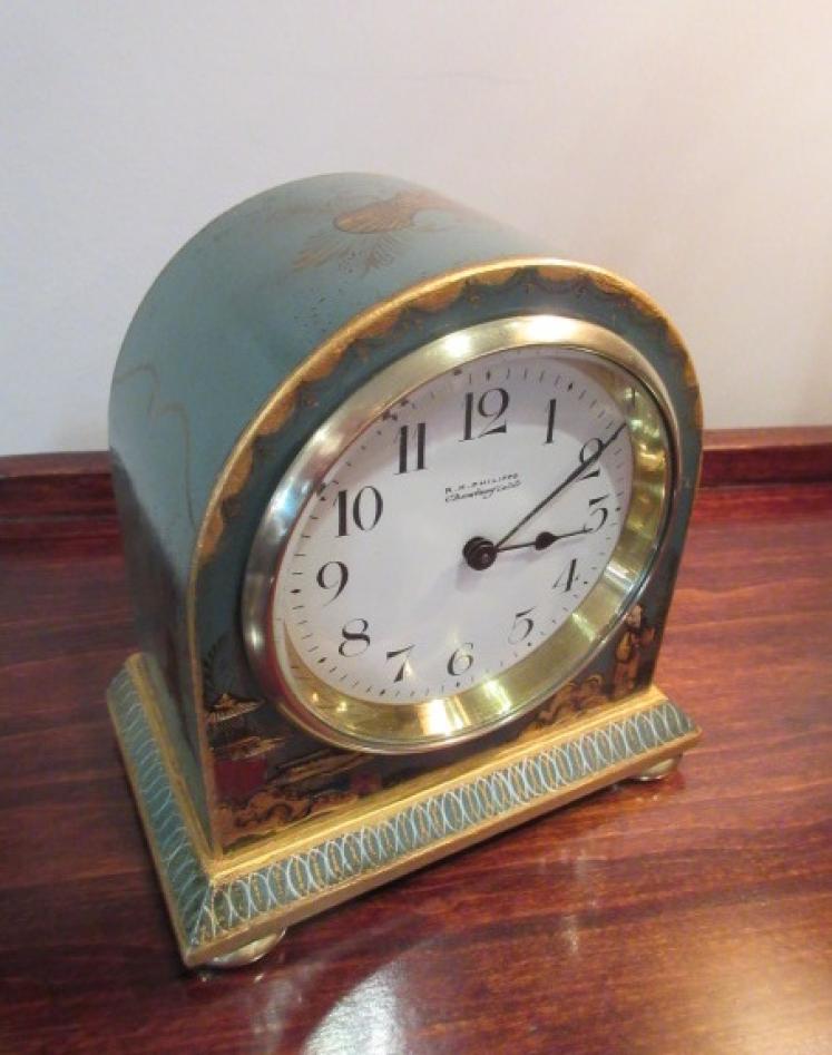 Small Edwardian Period Green Chinioserie  Mantel Clock - Image 1