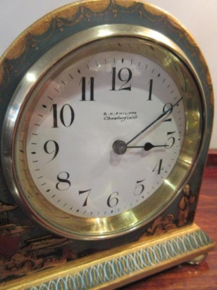 Small Edwardian Period Green Chinioserie  Mantel Clock - Image 2