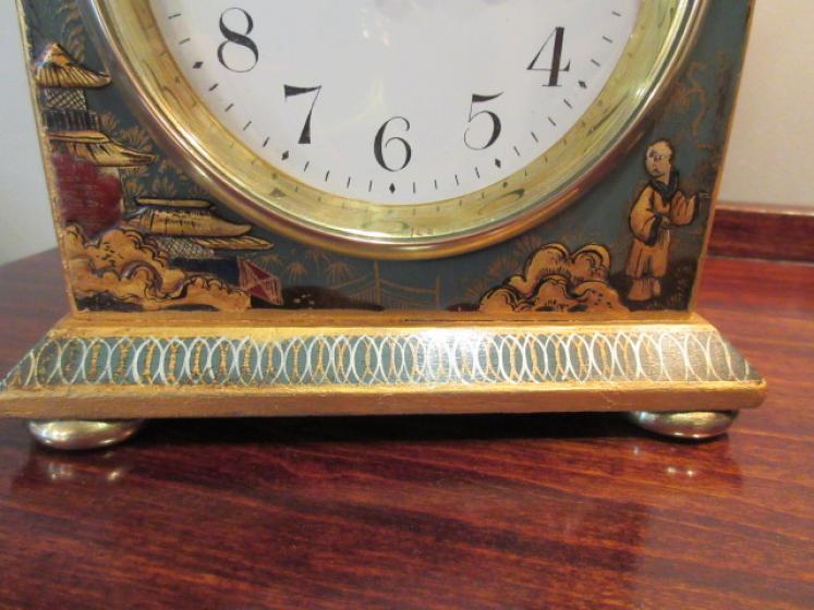 Small Edwardian Period Green Chinioserie  Mantel Clock - Image 3