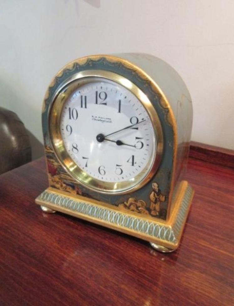 Small Edwardian Period Green Chinioserie  Mantel Clock - Image 5