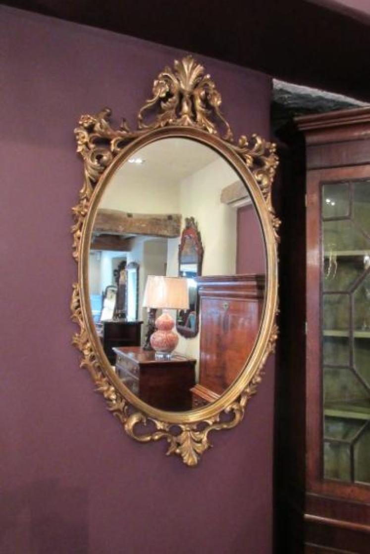 19th Century Plaster Gilt Florentine Oval Mirror - Image 1