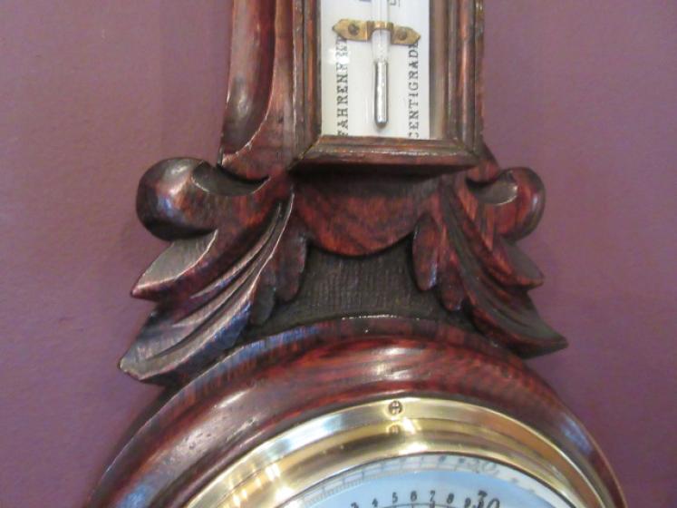 Small Mid Victorian Polished Oak Banjo Barometer - Image 4