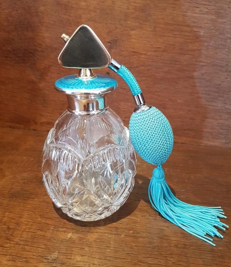 Art Deco Period Silver & Turquoise Enamel Scent Atomizer  - Image 1