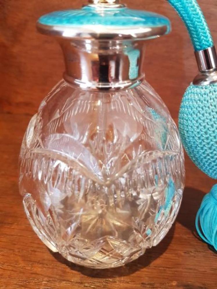 Art Deco Period Silver & Turquoise Enamel Scent Atomizer  - Image 2