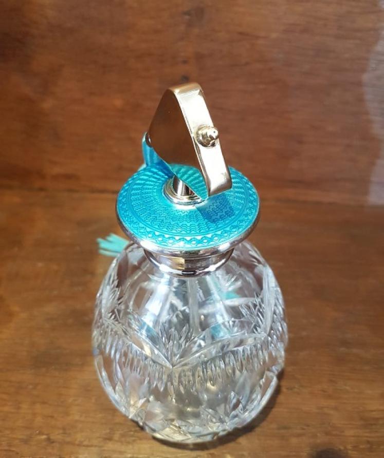 Art Deco Period Silver & Turquoise Enamel Scent Atomizer  - Image 3