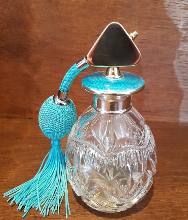 Art Deco Period Silver & Turquoise Enamel Scent Atomizer  - Image 5