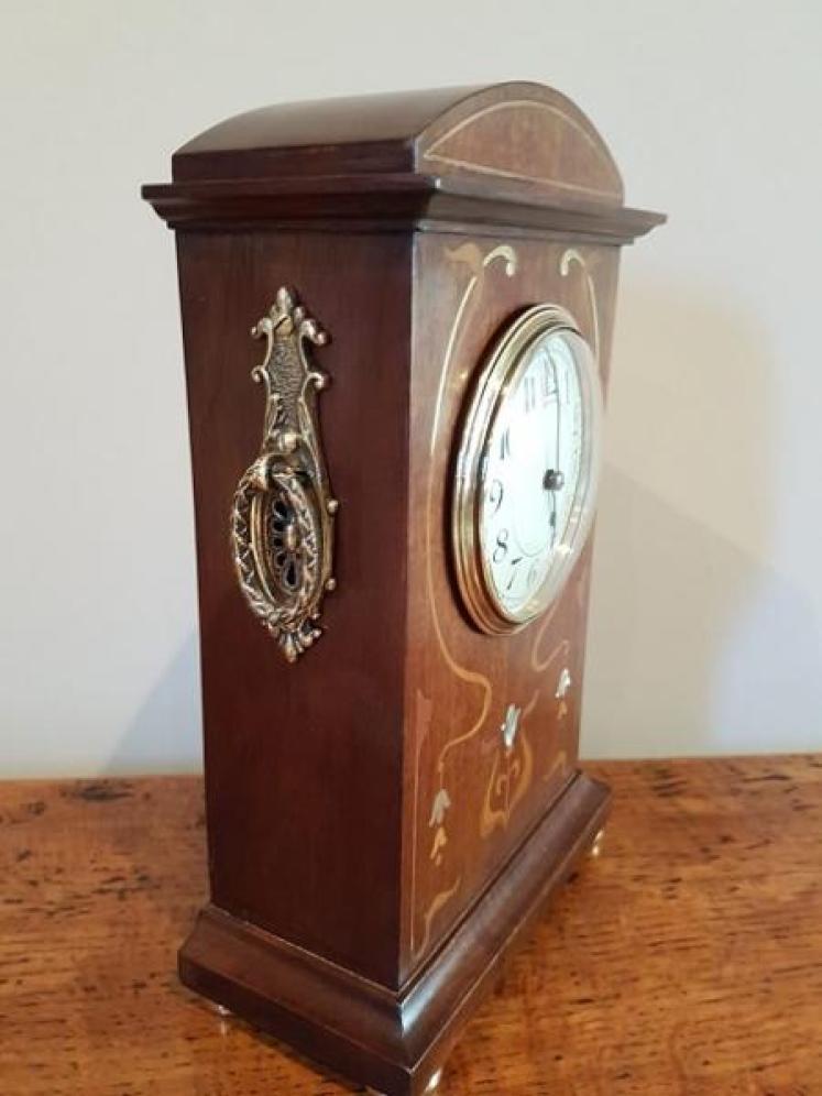 Superb Art Nouveau Mother of Pearl Inlaid Mantel Clock - Image 5