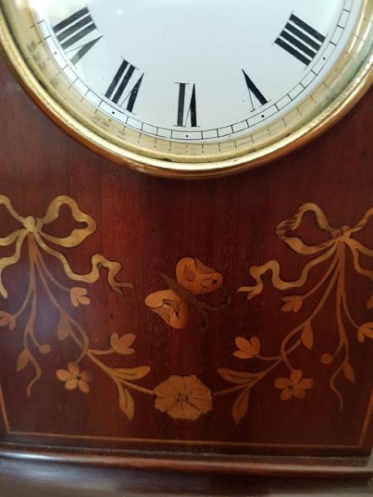 Small Edwardian Period Fruitwood Inlaid Mantel Clock - Image 4