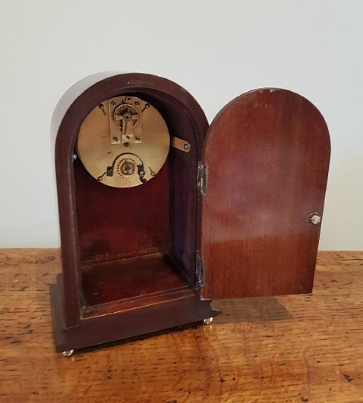 Small Edwardian Period Fruitwood Inlaid Mantel Clock - Image 5