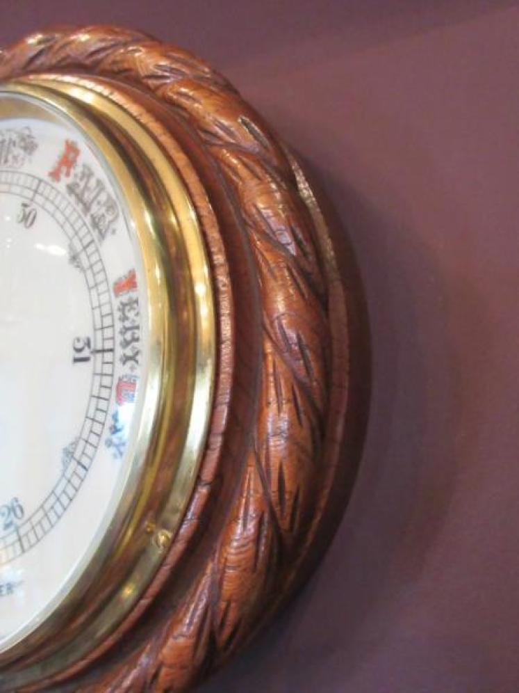 Large Mid Victorian Polished Oak Ship's Barometer - Image 5