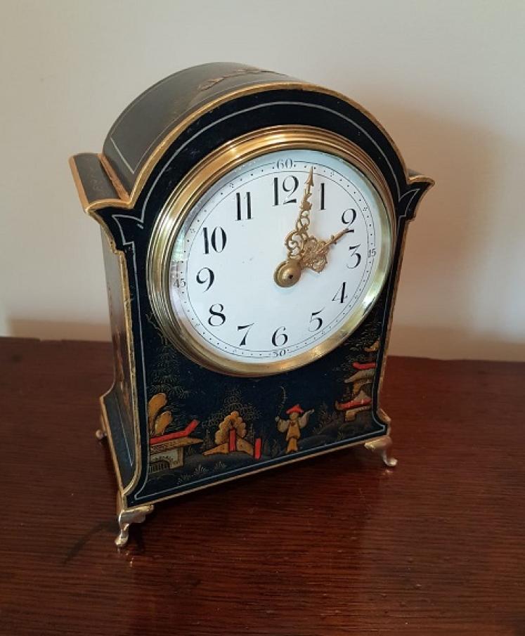Edwardian Antique Chinioserie Lacquered Mantel Clock - Image 1