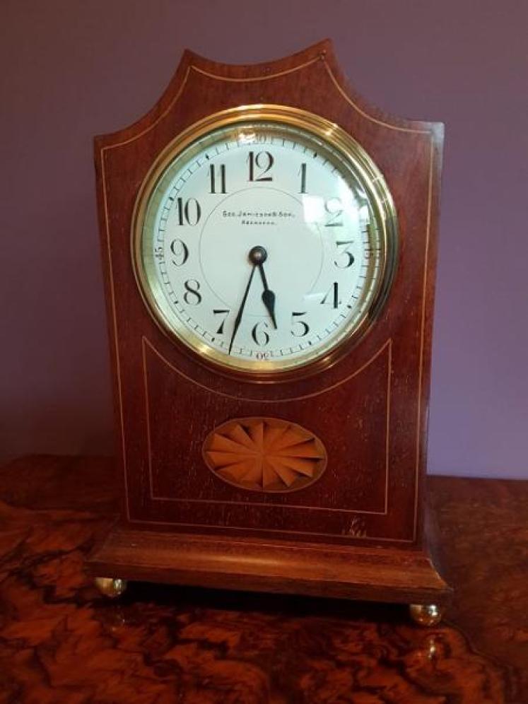 Edwardian Period Antique Sheraton Inlaid Mantel Clock - Image 5