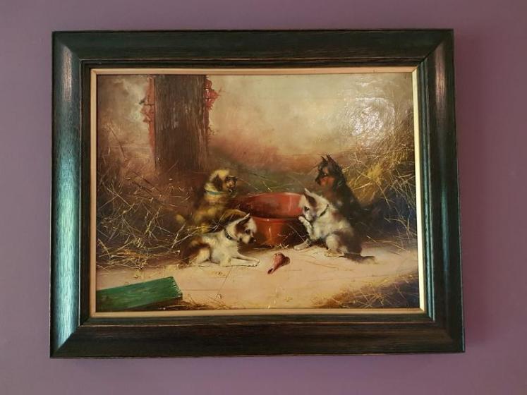 Victorian Oil on Canvass Terriers by Frank W Cassell - Image 1
