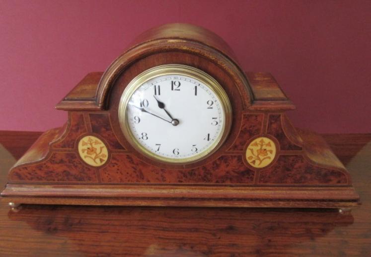 Edwardian Period Antique Inlaid Shaped Mantel Clock - Image 1