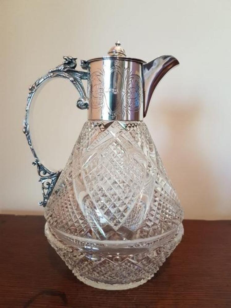 Victorian Antique Silver Mounted Cut Crystal Claret Jug - Image 1