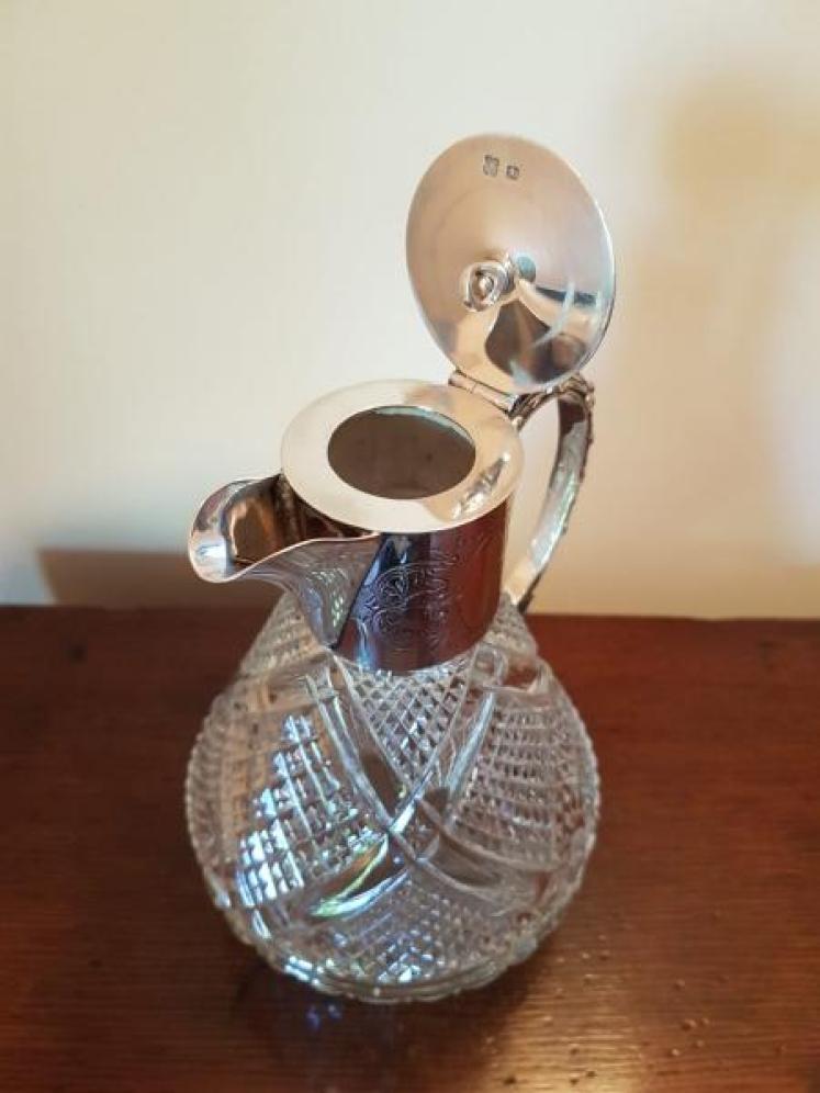 Victorian Antique Silver Mounted Cut Crystal Claret Jug - Image 2