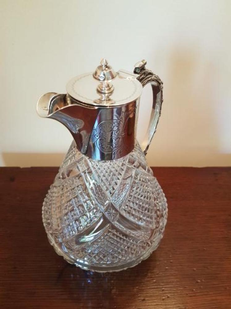 Victorian Antique Silver Mounted Cut Crystal Claret Jug - Image 3