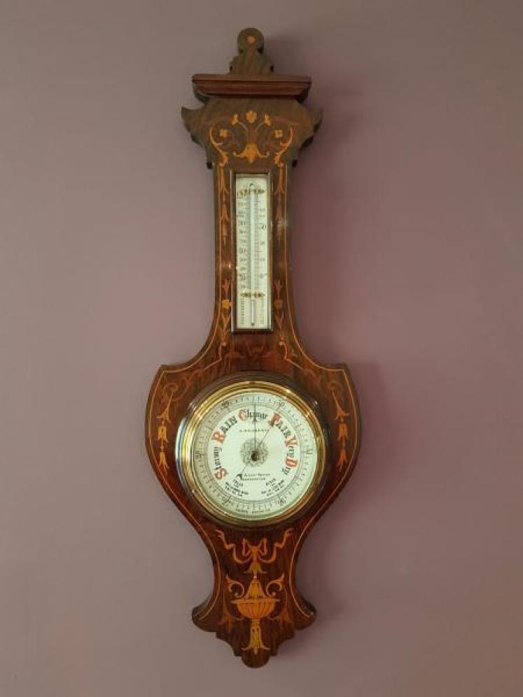Quality Small Edwardian Inlaid Rosewood Barometer - Image 1
