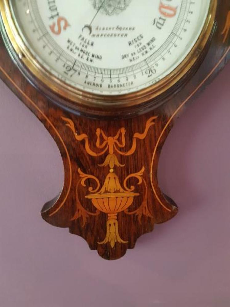 Quality Small Edwardian Inlaid Rosewood Barometer - Image 3