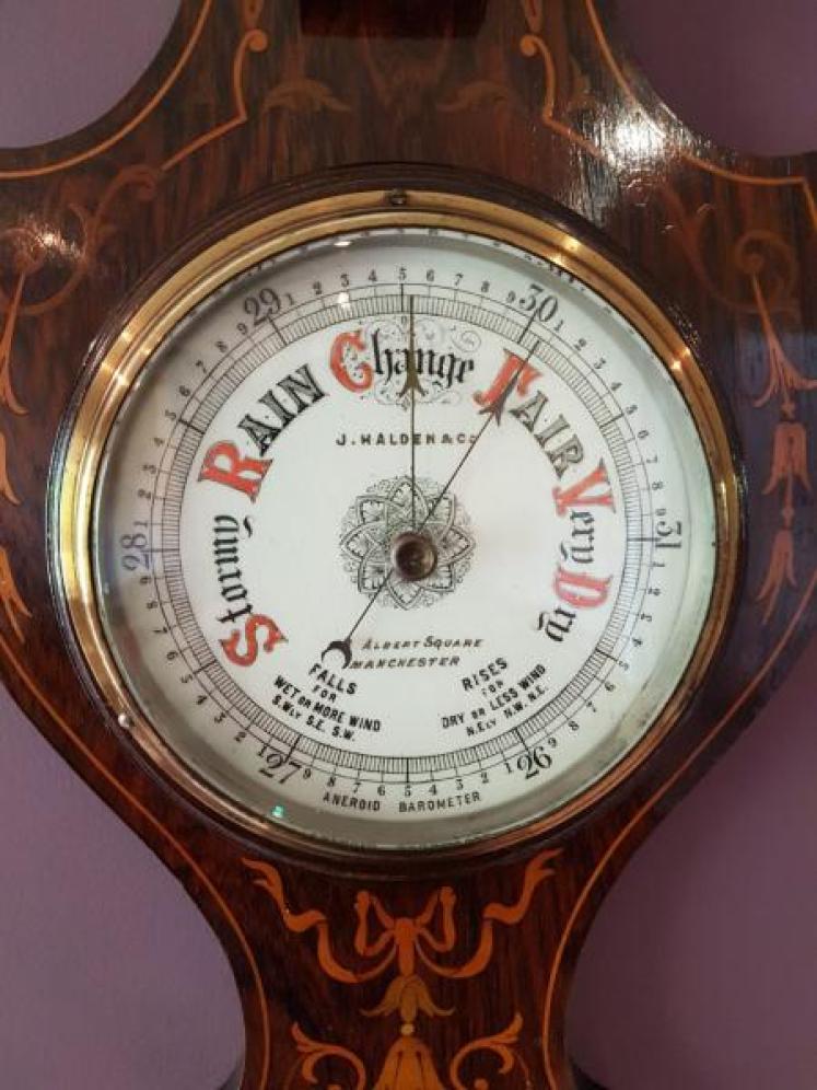 Quality Small Edwardian Inlaid Rosewood Barometer - Image 4