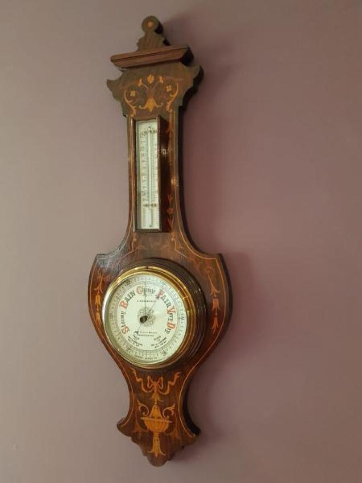Quality Small Edwardian Inlaid Rosewood Barometer - Image 5