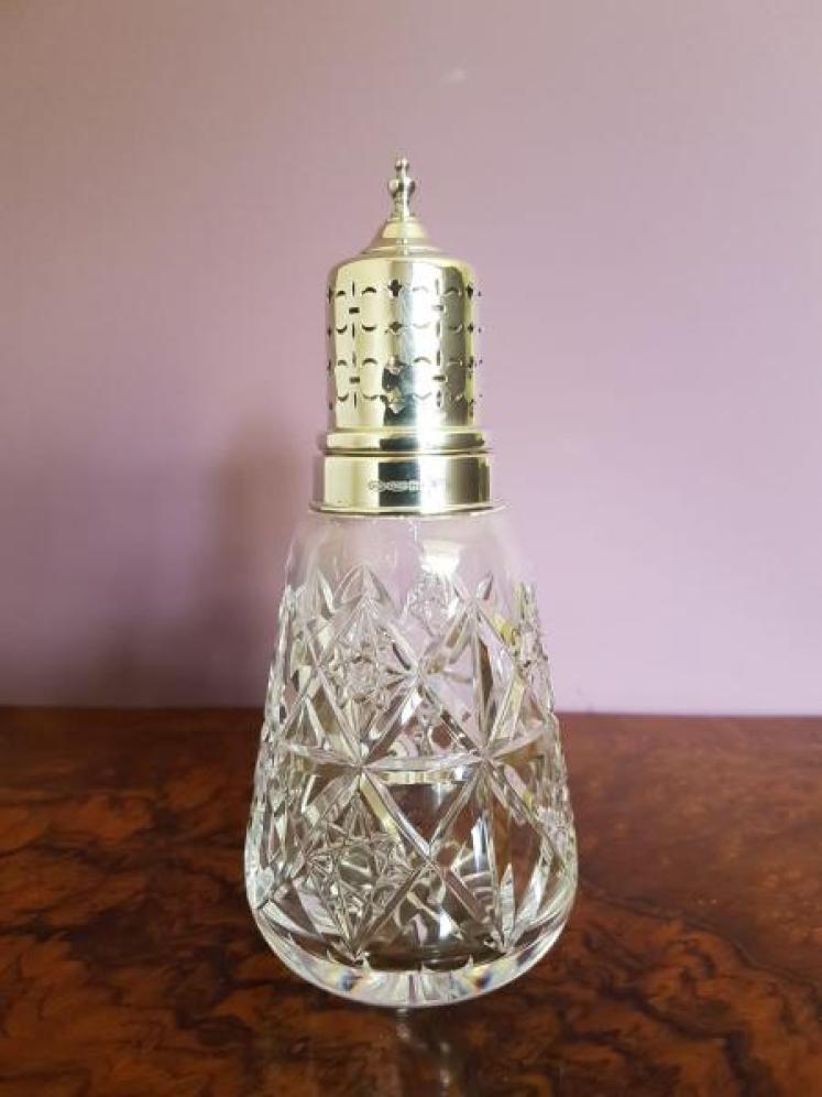 Quality Fretted Silver Top Cut Crystal Sugar Castor - Image 1