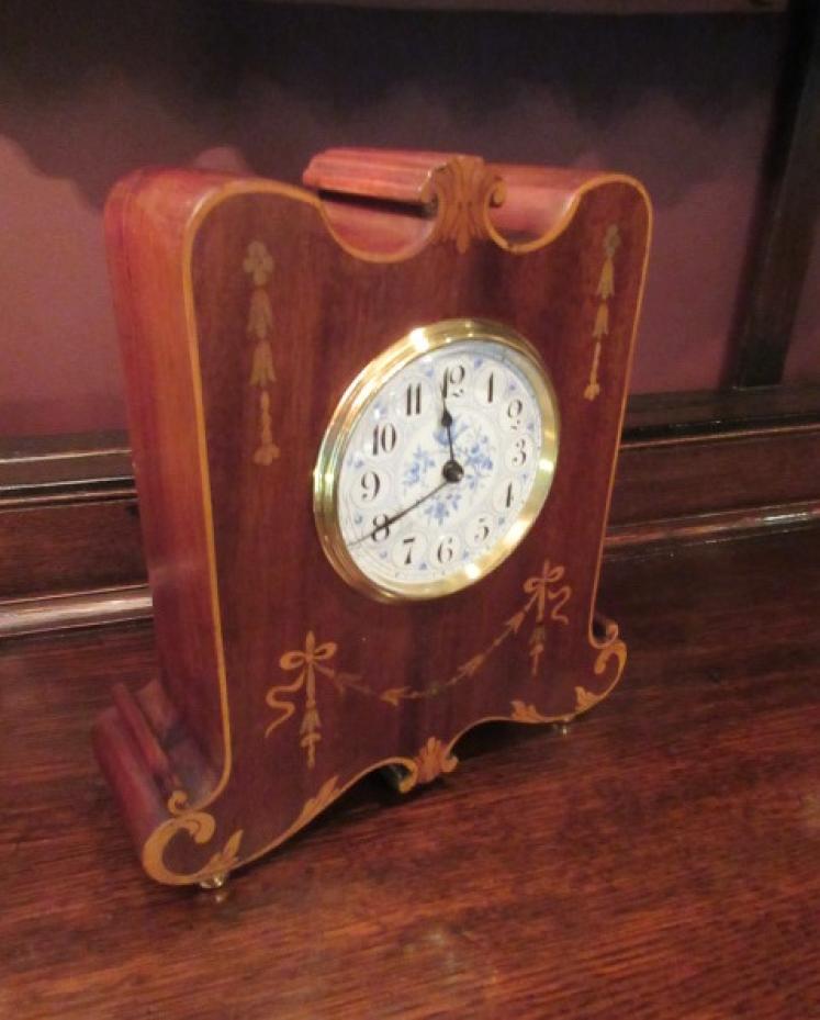 Art Nouveau Period Inlaid Shaped Top Mantel Clock - Image 1