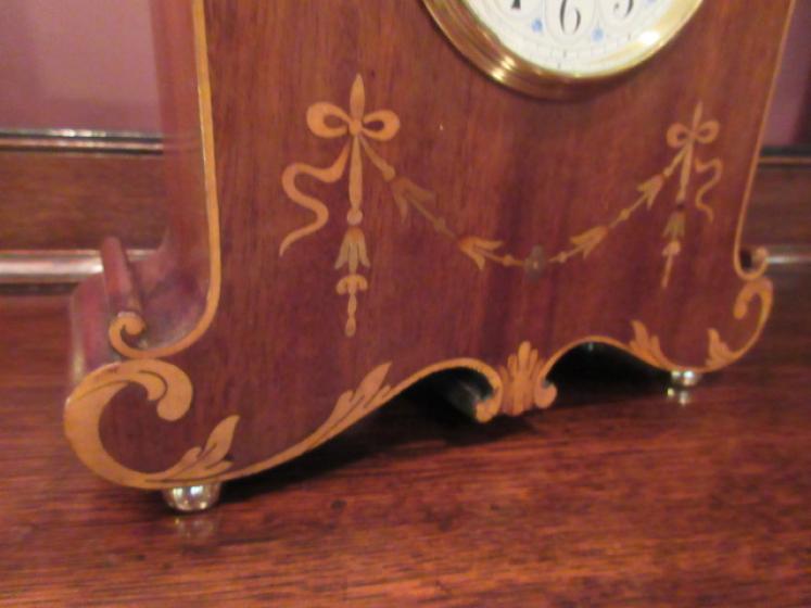 Art Nouveau Period Inlaid Shaped Top Mantel Clock - Image 3