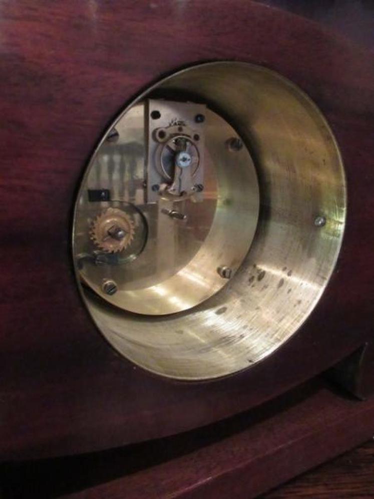 Edwardian Period Sheraton Inlaid Oval Mantel Clock - Image 5