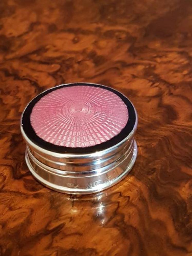 George V Period Antique Silver & Pink Enamel Box - Image 2