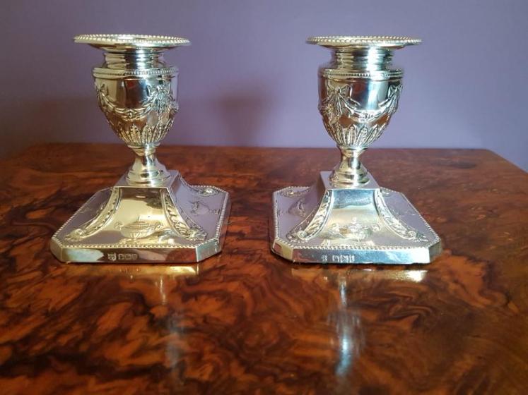 Pair of Antique Victorian Silver Candlesticks by James Deakin - Image 1