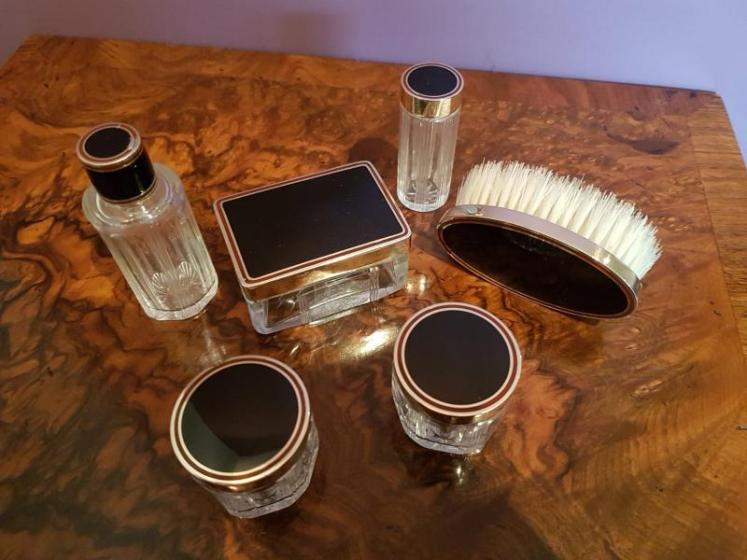 George V Period Silver Gilt And Enamel Six piece Dressing Table Set - Image 4