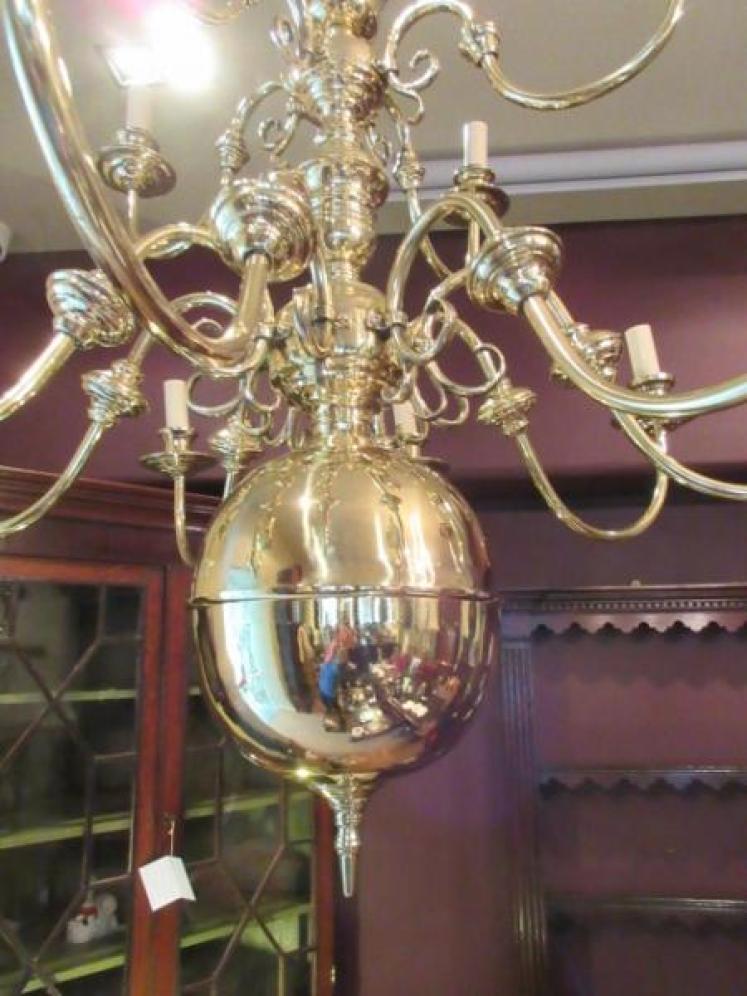 Large Edwardian Antique Polished Brass Two Tier Chandelier - Image 2