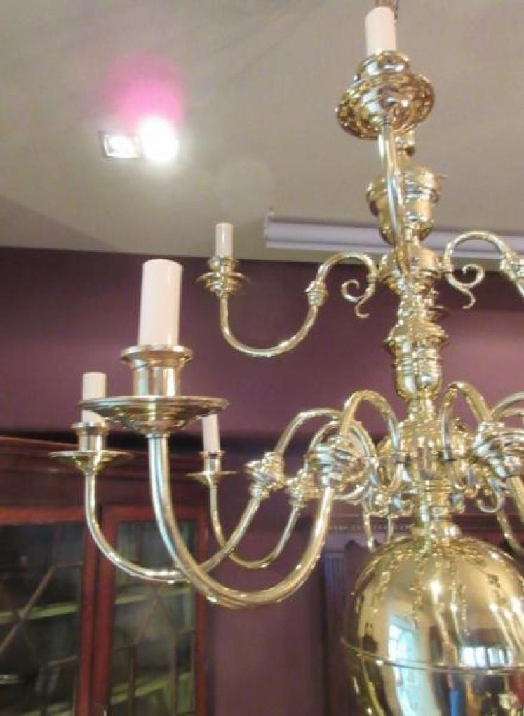 Large Edwardian Antique Polished Brass Two Tier Chandelier - Image 3