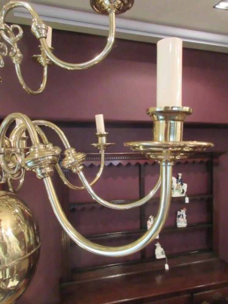 Large Edwardian Antique Polished Brass Two Tier Chandelier - Image 4
