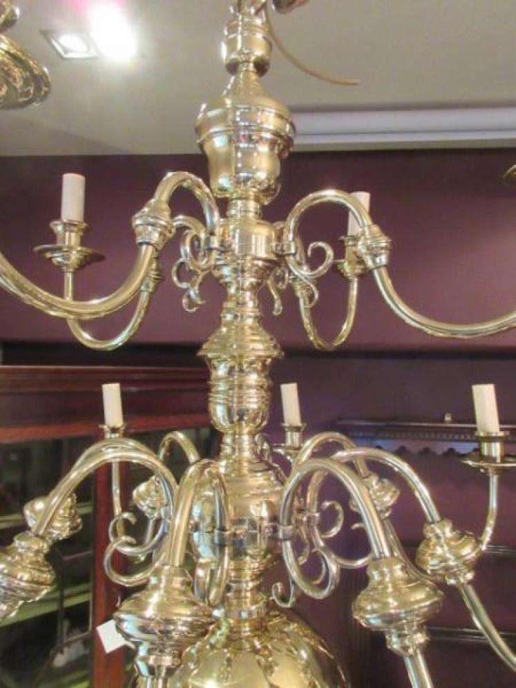 Large Edwardian Antique Polished Brass Two Tier Chandelier - Image 5