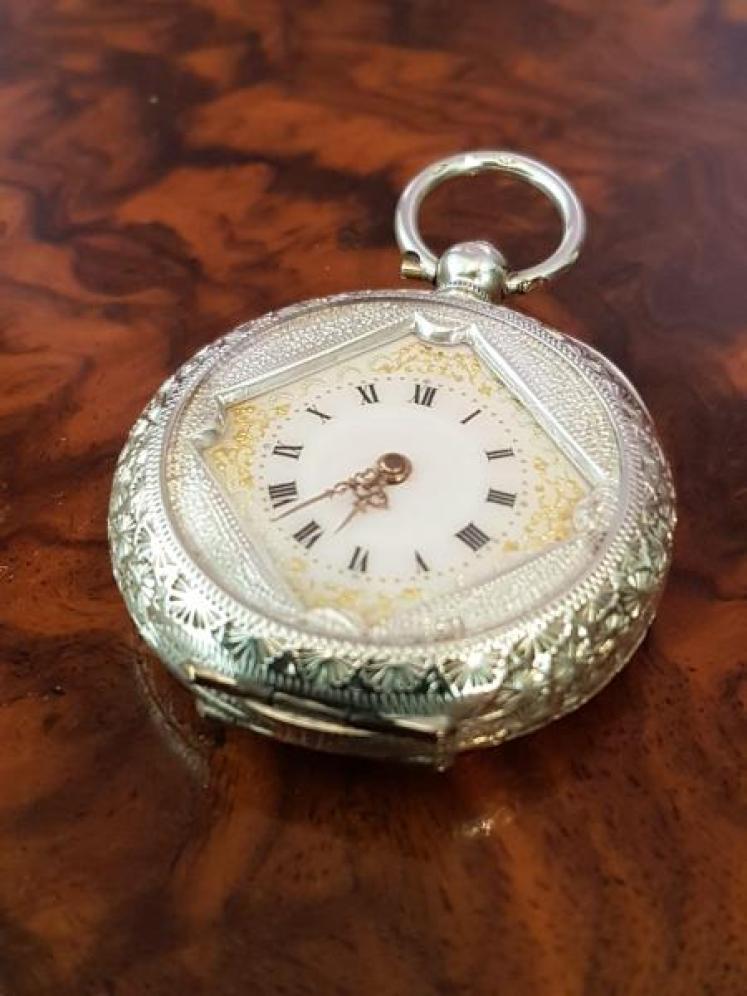 Immaculate Victorian Engraved Swiss Silver Fob Watch - Image 1