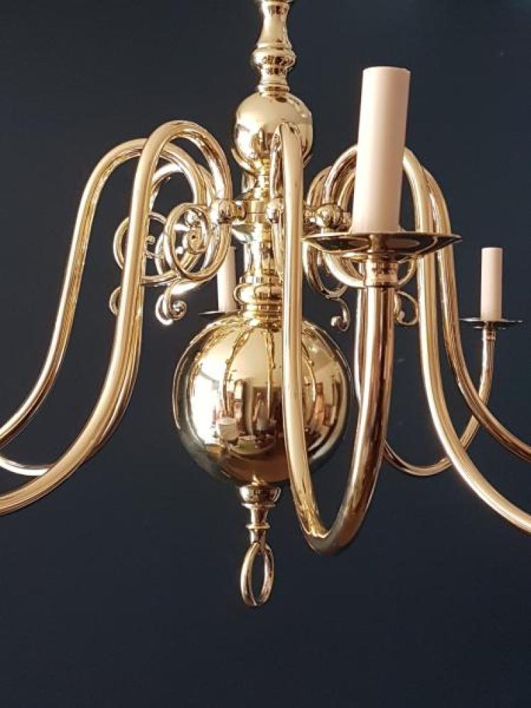 Large Edwardian Cast Brass 8 Arm Chandelier - Image 4