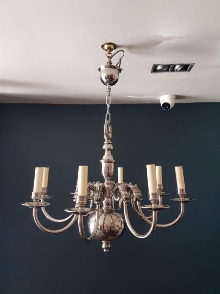 Edwardian Antique Eight  Arm Nickle Plated Chandelier  - Image 1