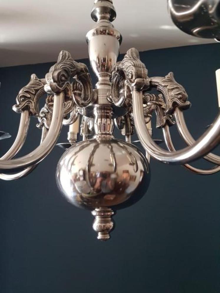 Edwardian Antique Eight  Arm Nickle Plated Chandelier  - Image 2