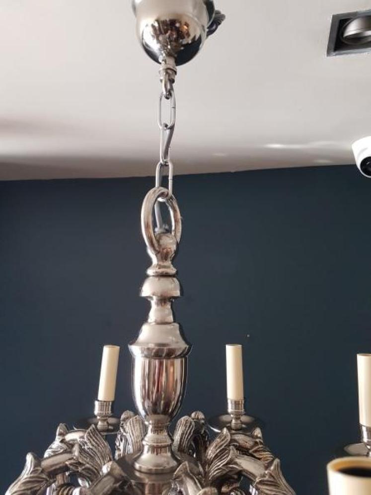 Edwardian Antique Eight  Arm Nickle Plated Chandelier  - Image 3
