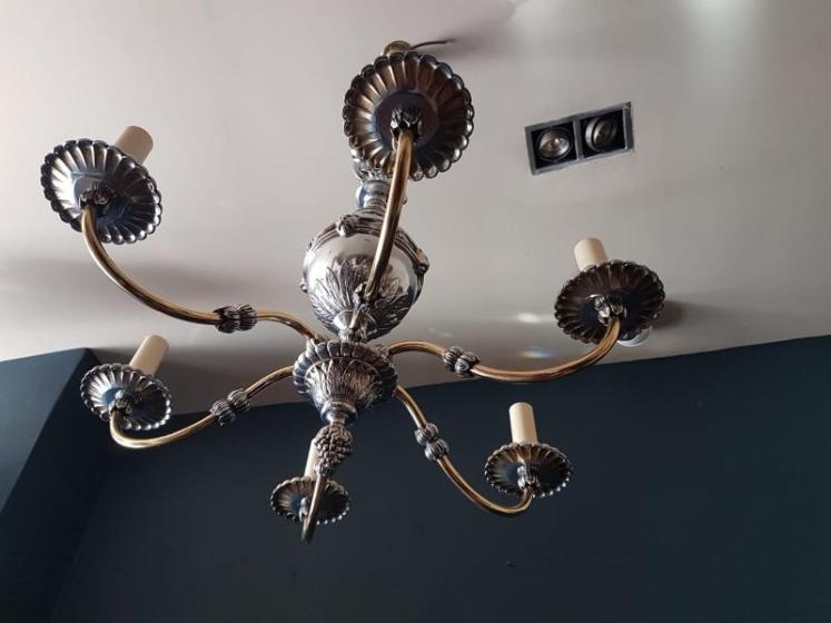 Quality Decorative 1920's Brass & Nickel Plated Chandelier - Image 4