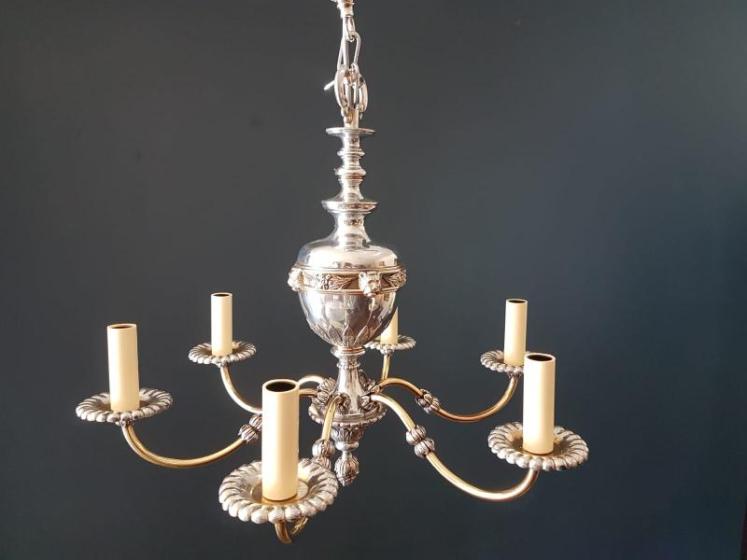 Quality Decorative 1920's Brass & Nickel Plated Chandelier - Image 5