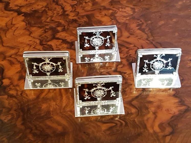 Set Of 4 Silver and Tortoise Shell Menu Holders - Image 4