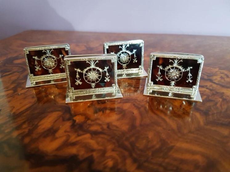 Set Of 4 Silver and Tortoise Shell Menu Holders - Image 5