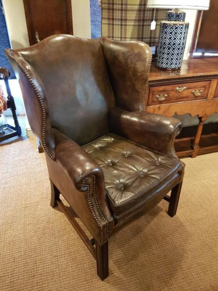 Original Antique 1920's Leather Wing Back Arm Chair - Image 1