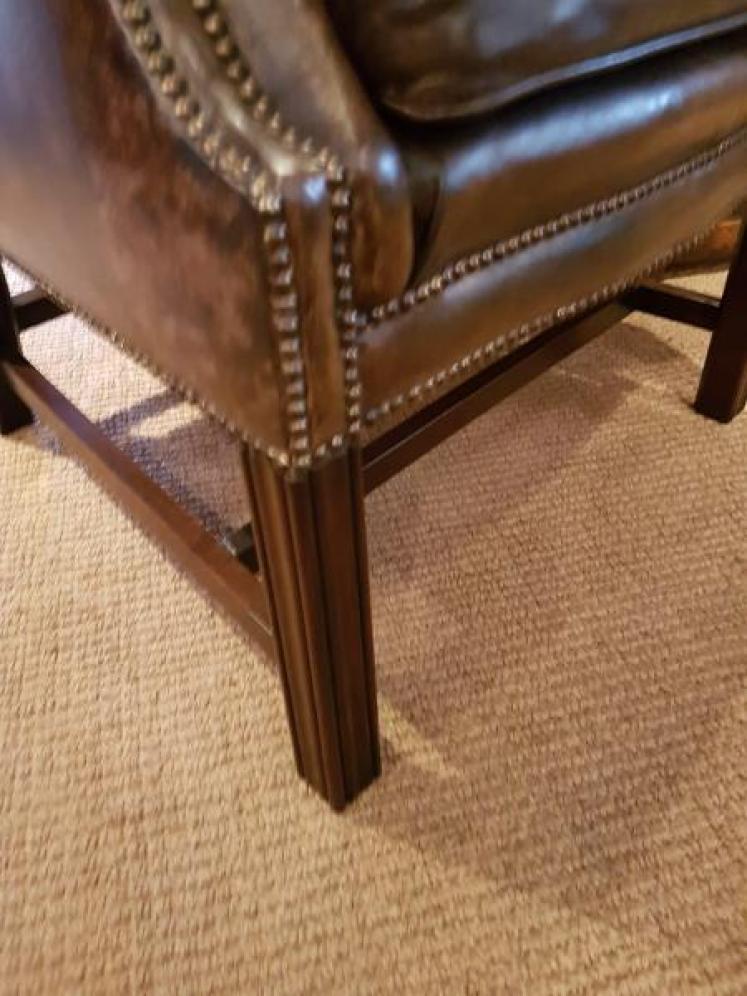 Original Antique 1920's Leather Wing Back Arm Chair - Image 2