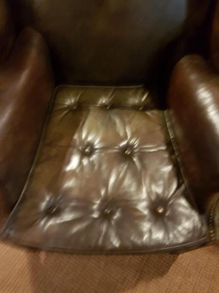 Original Antique 1920's Leather Wing Back Arm Chair - Image 3