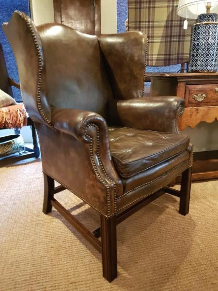Original Antique 1920's Leather Wing Back Arm Chair - Image 4